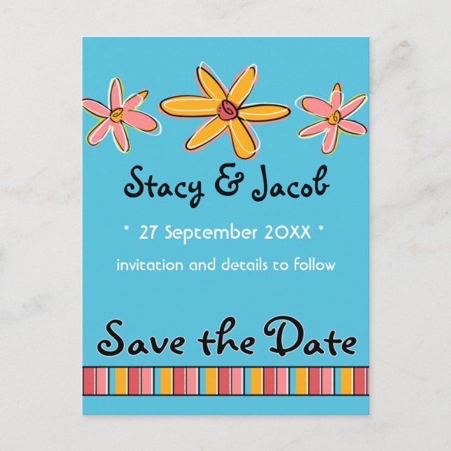 Crazy Daisy "Save the Date"-vykort Meddelande Vykort (Framsida)
