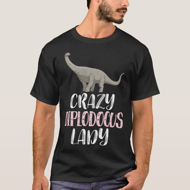 Crazy Diplodocus Lady  Dinosaur T Shirt (Framsida)
