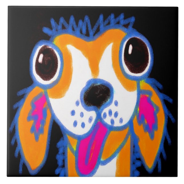 Crazy Dog Abstrakt Konst Kakelplatta (Framsidan)