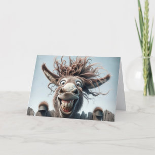 Crazy Donkey på ett stängsel på födelsedagen Kort