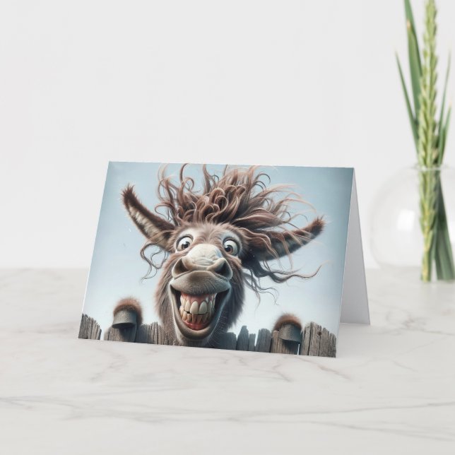 Crazy Donkey på ett stängsel på födelsedagen Kort (Framsida)