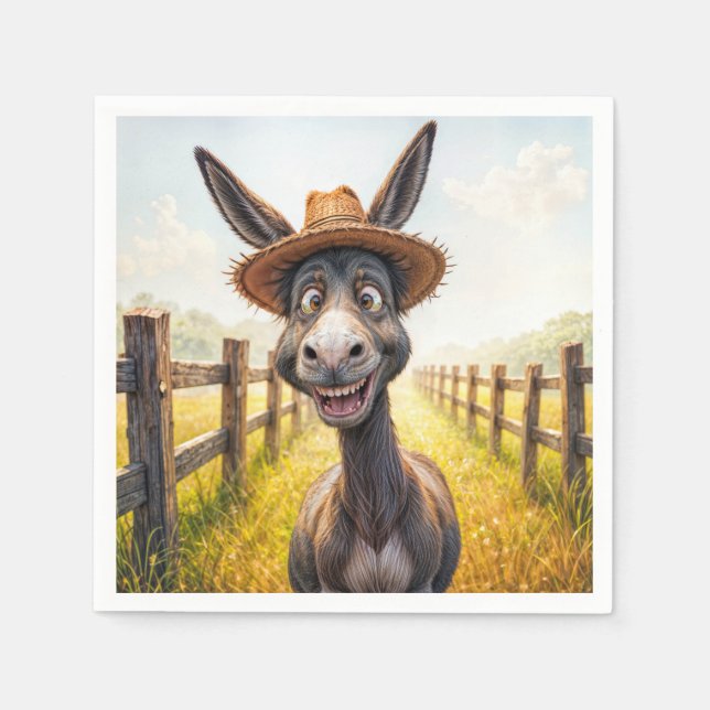 Crazy Donkey Wearing a Straw Hat Pappersservett (Framsidan)