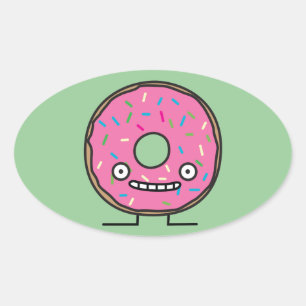 Crazy Donut med Sprinkles rosa icing söt desser Ovalt Klistermärke