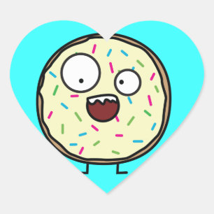 Crazy Donut sprinkles vanilla icing söt dessert Hjärtformat Klistermärke