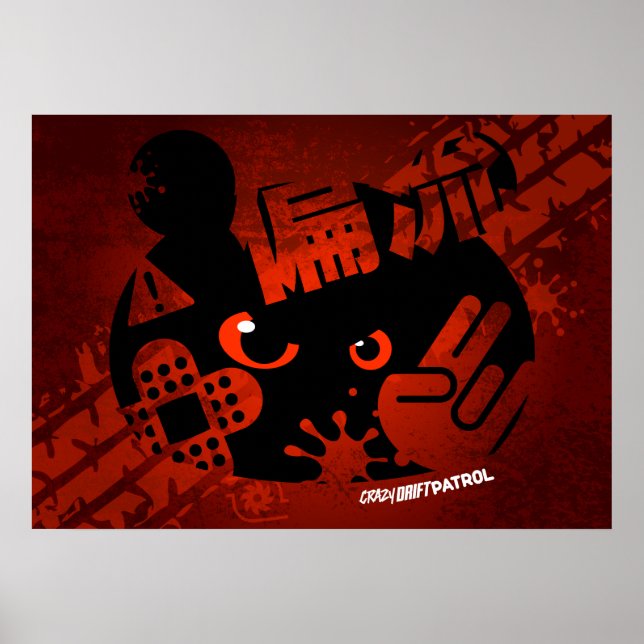 Crazy Drift Patrol - Aggressive Panda Silhouette Poster (Framsidan)