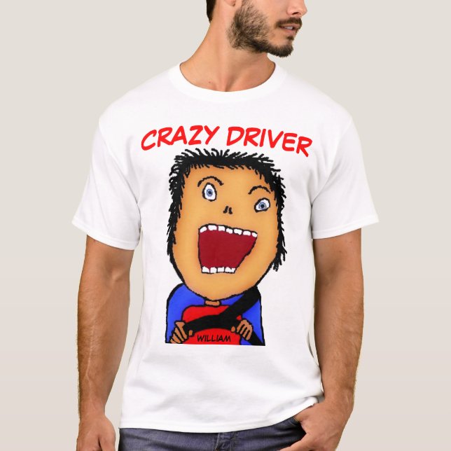 Crazy Driver Tecknad Tee Shirt (Framsida)