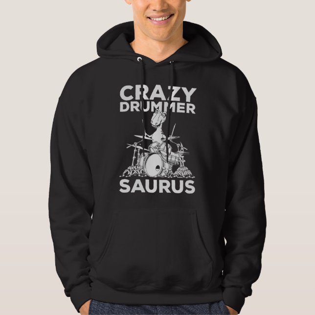 Crazy Drummer Saurus Drum Player Dinosaur Drum Tyr Hoodie (Framsida)