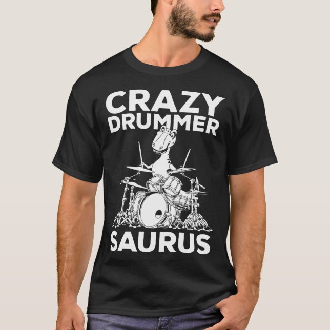 Crazy Drummer Saurus Drum Player Dinosaur Drum Tyr T Shirt (Framsida)