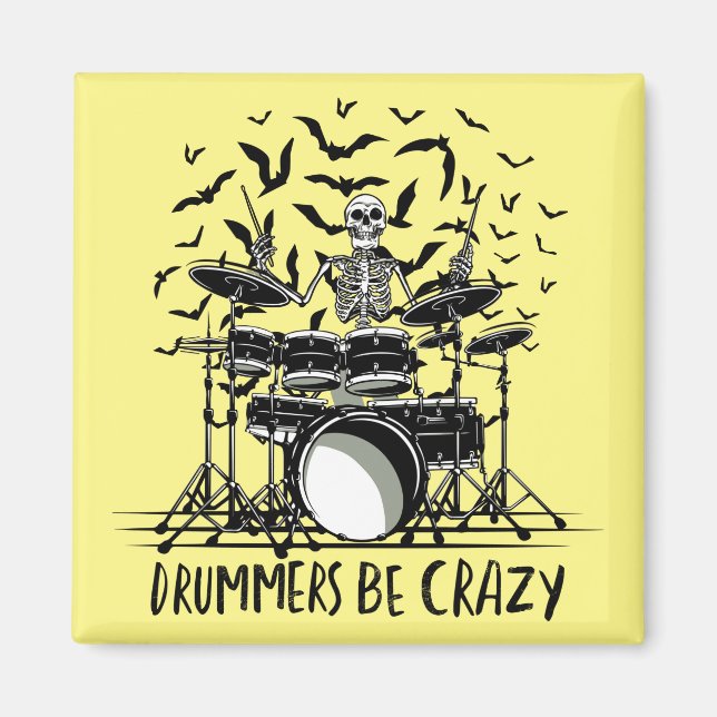 Crazy Drummer Skeleton Design Magnet (Framsidan)