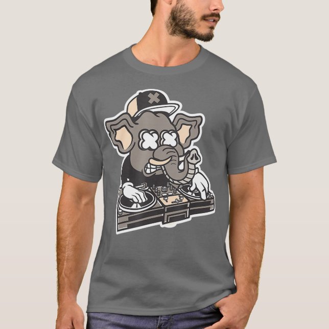 Crazy Elephant DJ Techno Music Bass Dancing T Shirt (Framsida)