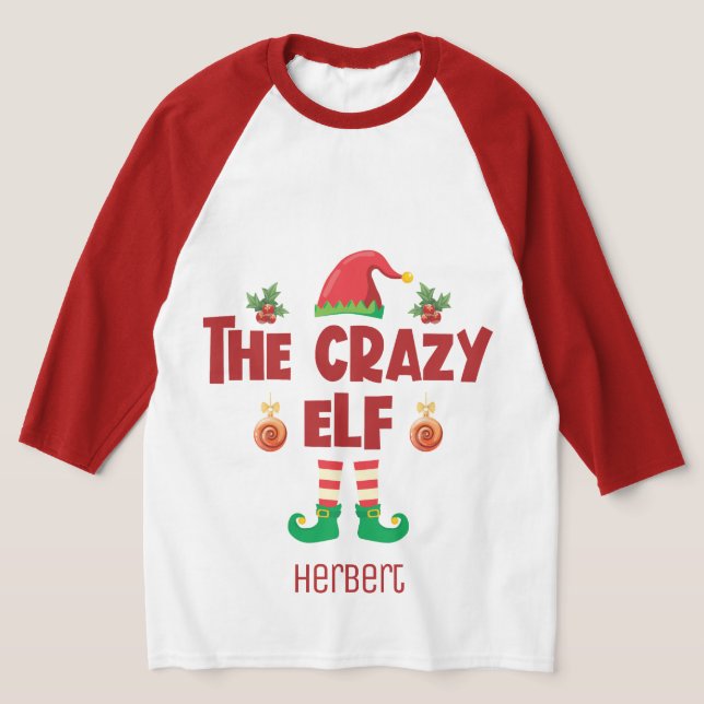 Crazy elf-familjens matchande julomsutrustning i n t shirt (Laydown)
