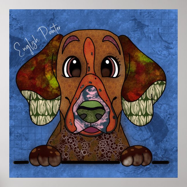 Crazy English Pointer hund-handmålad ansikte-handm Poster (Framsidan)