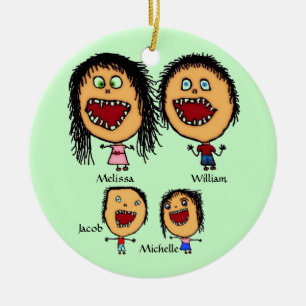 Crazy Family of Parents with Two Children Tecknad Julgransprydnad Keramik