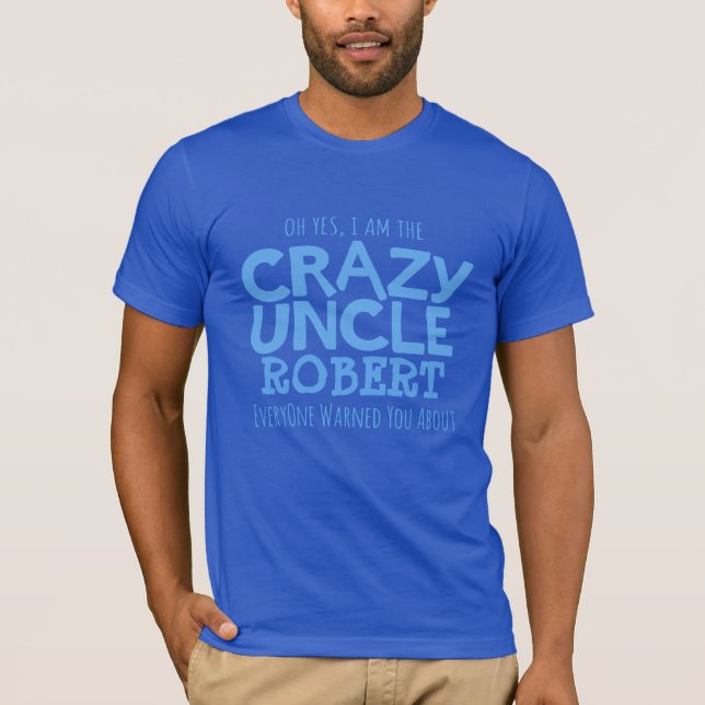 Crazy farbror, blå typografisk slogan t-shirt (Framsida)
