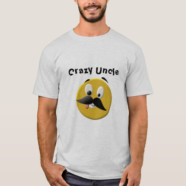 Crazy farbror Lycklig Ansikte med Mustache T-shirt (Framsida)