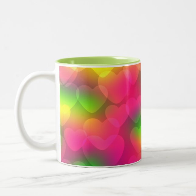 Crazy Färg Hearts Bokeh-Two Toned Coffee Mugg (Vänster)