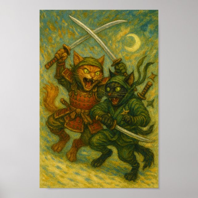 Crazy fighting ninja cats poster (Framsidan)