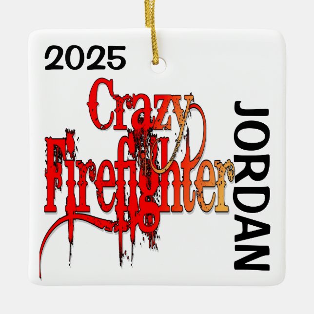 Crazy Firefighter ANPASSNINGSBAR Julgransprydnad Keramik (Framsida)