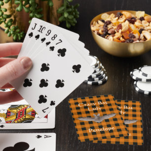 Crazy Fladdermus Dam Orange och Black Gingham med Casinokort