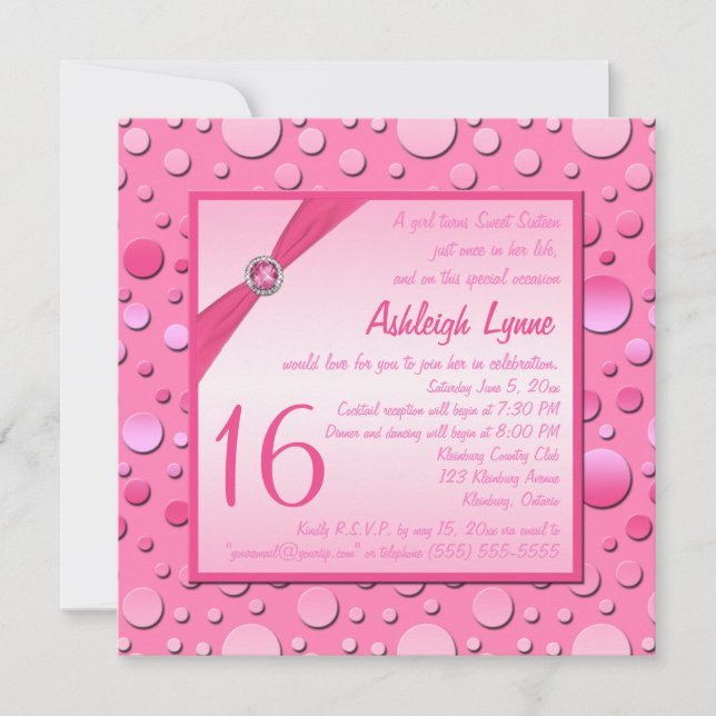 Crazy for Rosa Polka Dot-inbjudan till Sweet sixte Inbjudningar (Framsida)