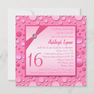 Crazy for Rosa Polka Dot-inbjudan till Sweet sixte Inbjudningar