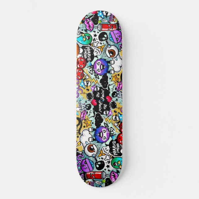 Crazy Fruits and Vegetables Graffiti Mini Skateboard Bräda 18,5 Cm (Framsida)