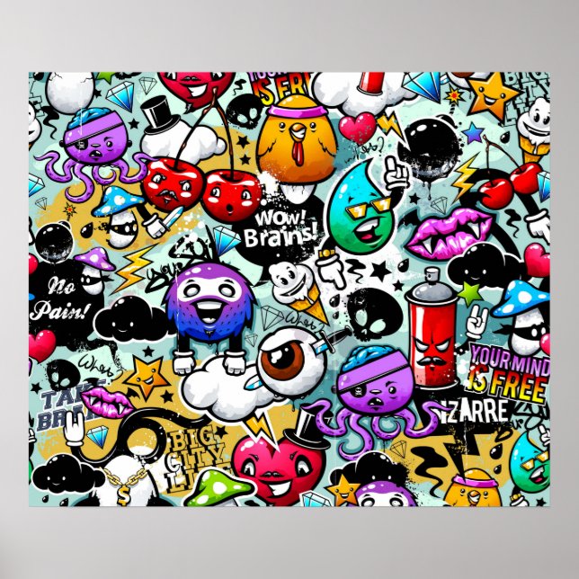 Crazy Fruits and Vegetables Graffiti Poster (Framsidan)