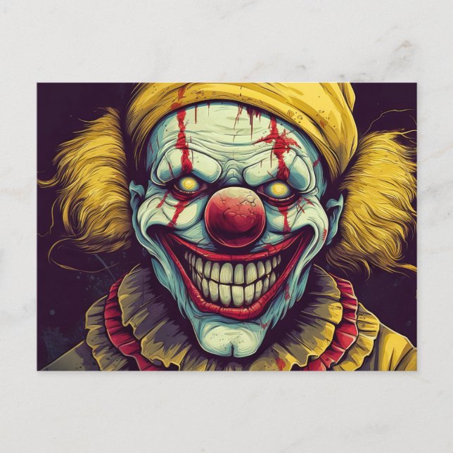 Crazy Funhouse Circus Clown Illustration Vykort (Framsida)