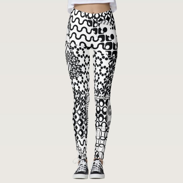 Crazy, Funky, Black and White Mönster, Coola Leggings (Framsida)