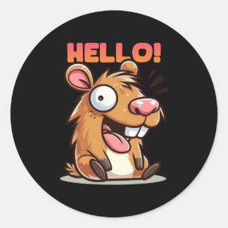 Crazy Funny Capybara Hej Sticker Runt Klistermärke