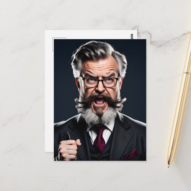 Crazy galen professor med skägg vykort (Fram/Back In Situ)