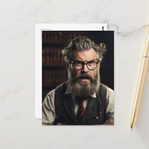 Crazy galen professor med skägg vykort