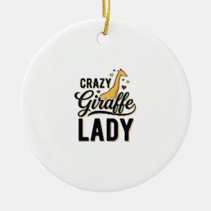 Crazy Giraffe Lady Vintage Gravyr T-Shirt Design  Julgransprydnad Keramik