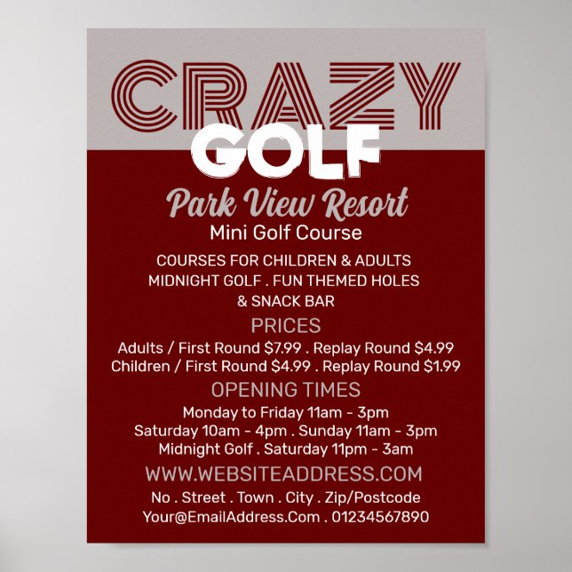 Crazy Golf Slogan, Mini Golf Course Advertising Poster (Framsidan)