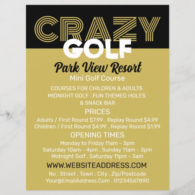 Crazy Golf Slogan, Mini Golf Course Advertising Reklamblad (Framsidan)