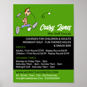 Crazy Golfer, Mini Golf Course Advertising Poster