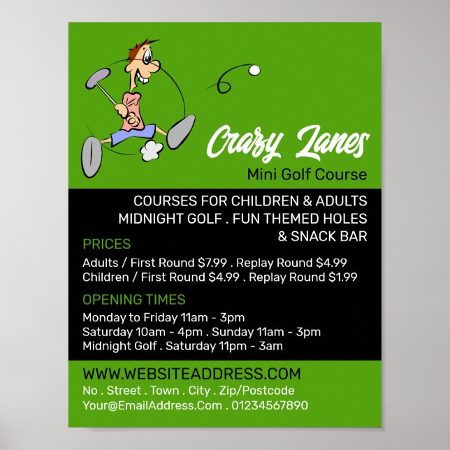 Crazy Golfer, Mini Golf Course Advertising Poster (Framsidan)