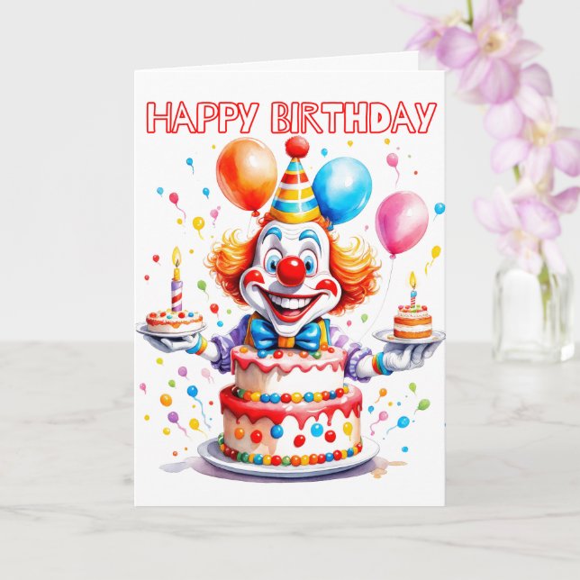 Crazy Grattis på födelsedagen Party Clown Kort (Orkide)