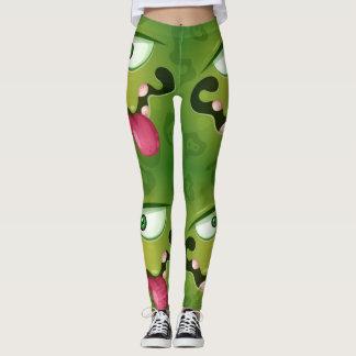 Crazy Grönt Monster Ansikte Leggings