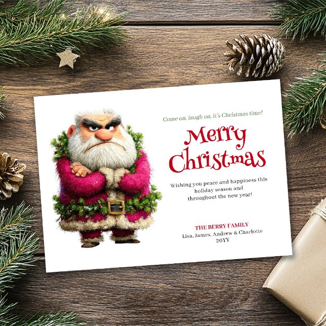 Crazy grumpy Santa editable custom holiday card Julkort (Crazy grumpy Santa editable custom holiday card)