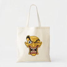 Crazy Gult Caricature Ansikte för Tote Bag