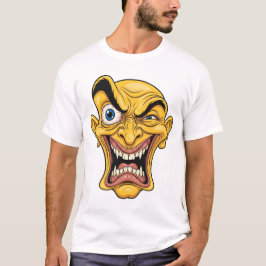 Crazy Gult Caricature Ansikte T-Shirt