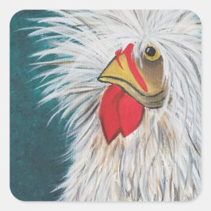 Crazy Hair Chicken Fyrkantigt Klistermärke