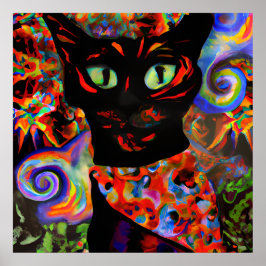 Crazy Halloween Black Cat Porträtt Art Poster