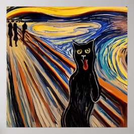 Crazy Halloween Black Cat "Skräm" Porträtt Art Poster