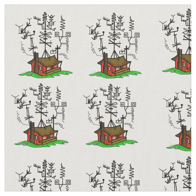 Crazy Ham Radio House Fabric Tyg (Närbild)