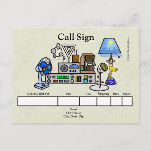 Crazy Ham Radio Rig med Hula Girl Lamp QSL Card Vykort