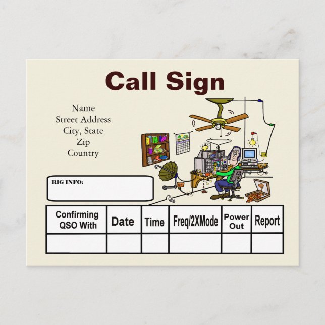 Crazy Ham Shack Tecknad QSL-kort Anpassa det! Vykort (Framsida)