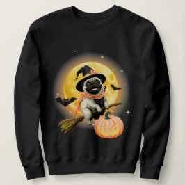Crazy Happy halloween Pug Riding ett flygande rum. T Shirt
