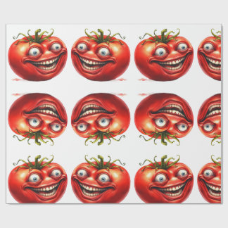 Crazy Happy Tomato Cartoon Funny  Wrapping Paper Presentpapper